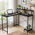 Callas Corvus L-Shaped Study Table with Storage Shelf, Engineered Wood Corner Computer Desk for Home Office with 1 Year Warranty, 110 x 124 x 94.5 - Black