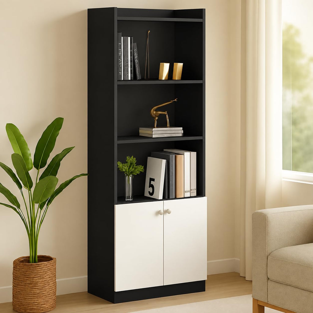 Callas BR-22 Wooden Bookshelf with Display Unit Cabinet | Engineered Wood Bookcase for Living Room, Bedroom, Office | 1 Year Warranty with Free Installation