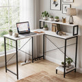 Callas Corvus L-Shaped Study Table with Storage Shelf, Engineered Wood Corner Computer Desk for Home Office with 1 Year Warranty, 110 x 124 x 94.5 - White