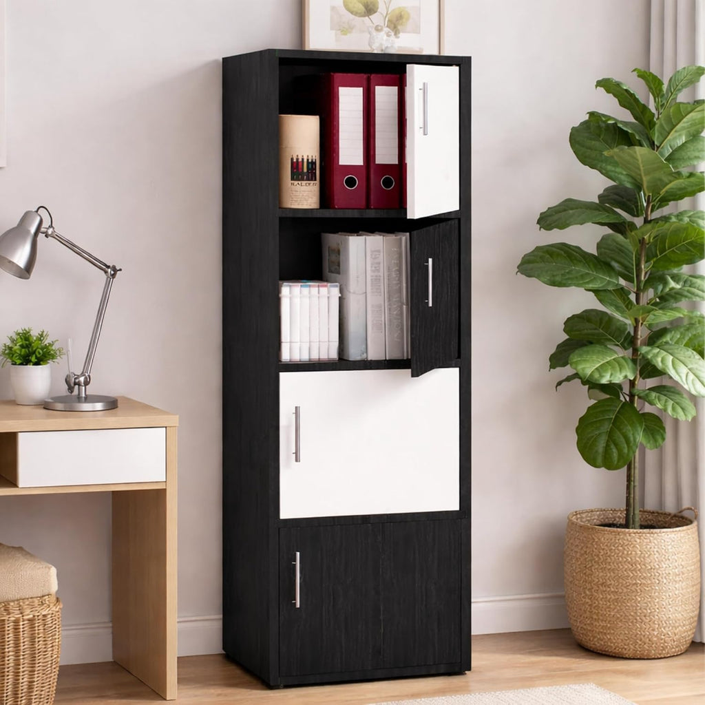 Callas Wooden Book Rack | Multi-Compartment Storage Cabinet | Space-Saving Vertical Bookshelf with Doors | Durable & Sturdy Organizer for Home & Office