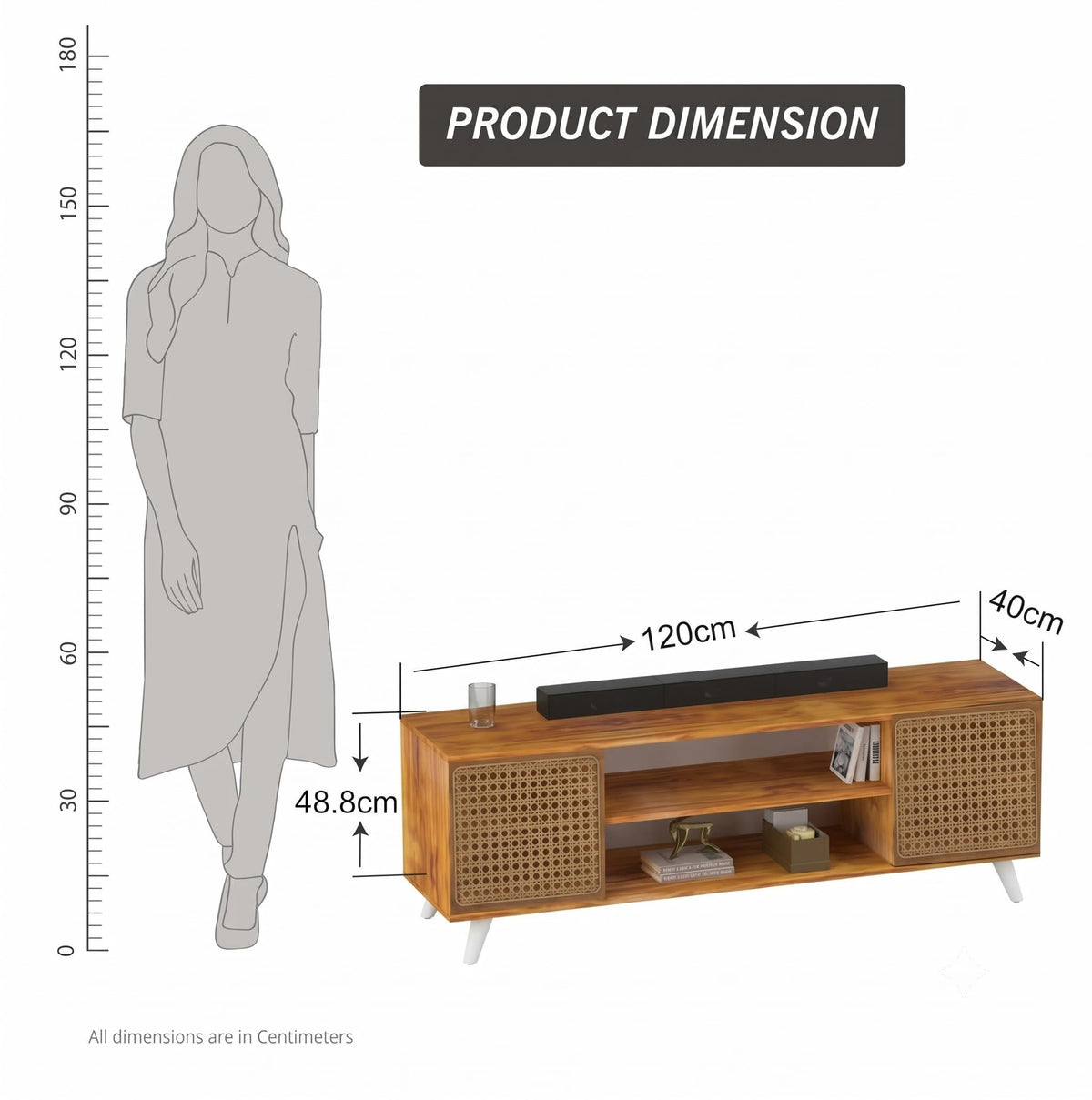 Callas TV Stand Rattan Door - Engineered Wood TV Showcase with Foot Pad Entertainment Console Shelf Storage for Set Top Box, Decor