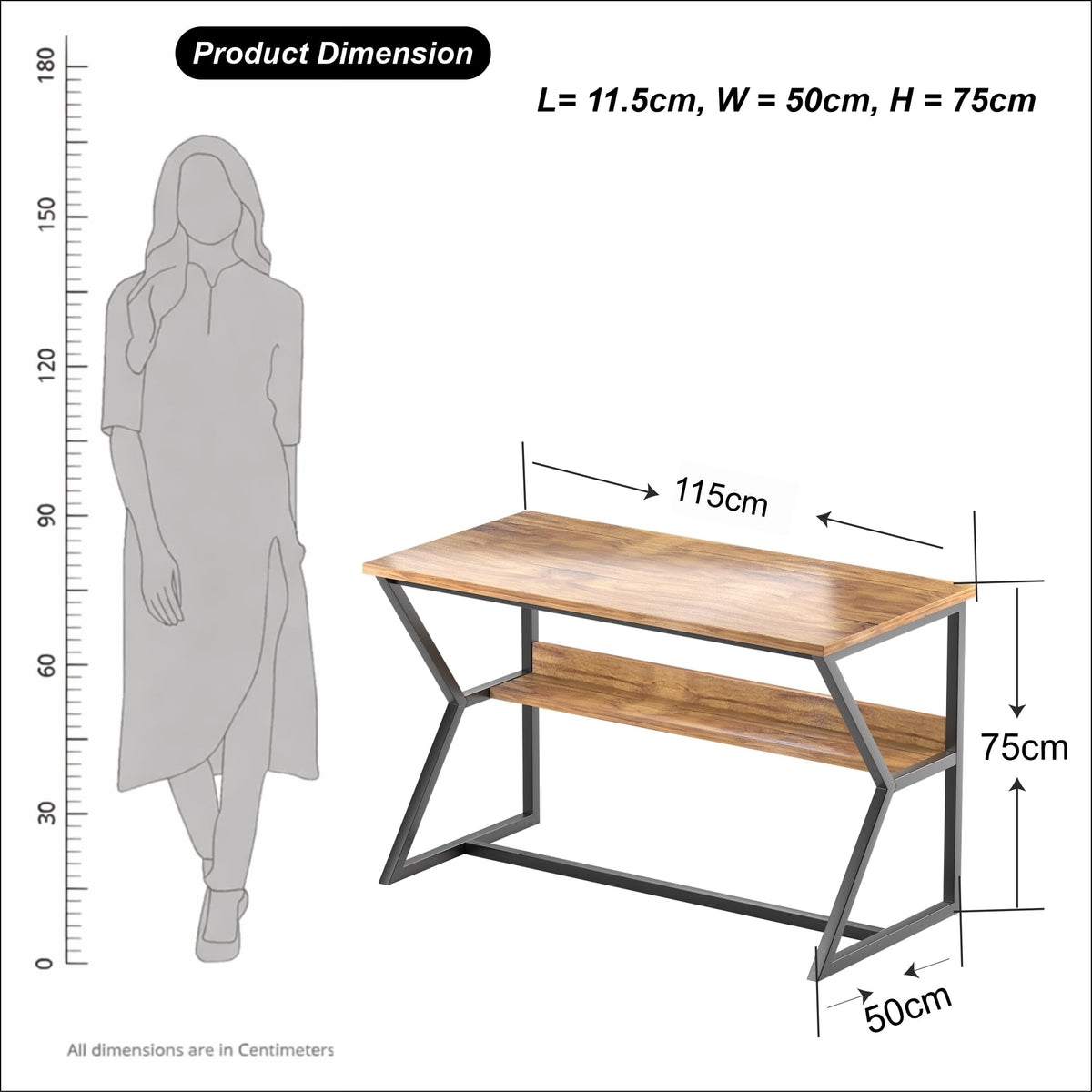 Callas DeskLite ST-31 Engineered Wood Study Table with Open Storage Shelf and Space-Saving Metal Frame for Home Office, Bedroom and Living Room, 120L x 59W x 75H cm - Walnut