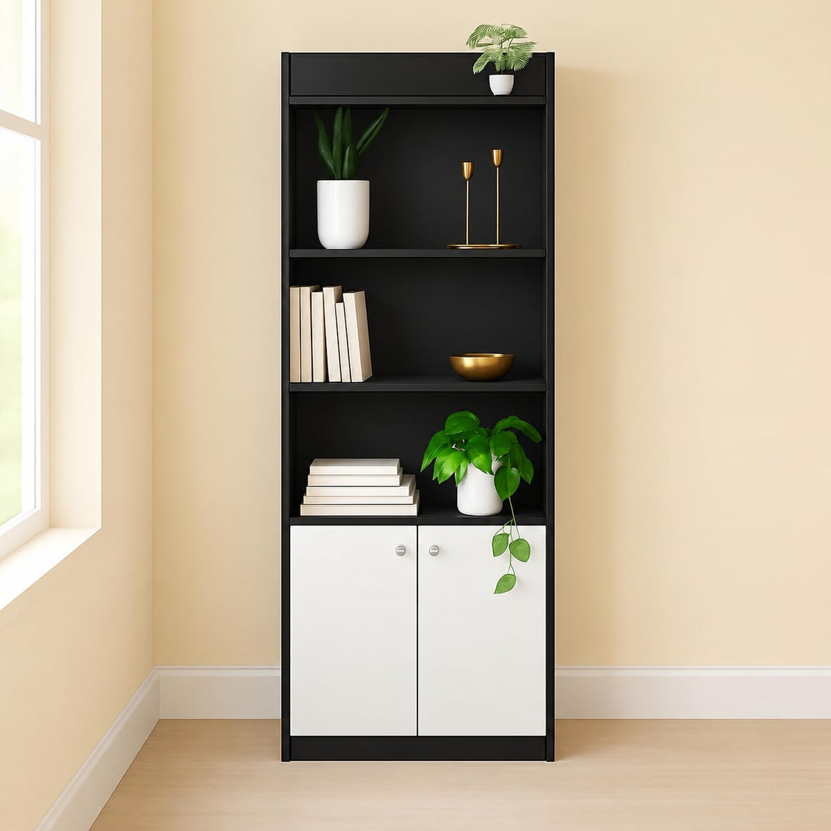 Callas BR-22 Wooden Bookshelf with Display Unit Cabinet | Engineered Wood Bookcase for Living Room, Bedroom, Office | 1 Year Warranty with Free Installation