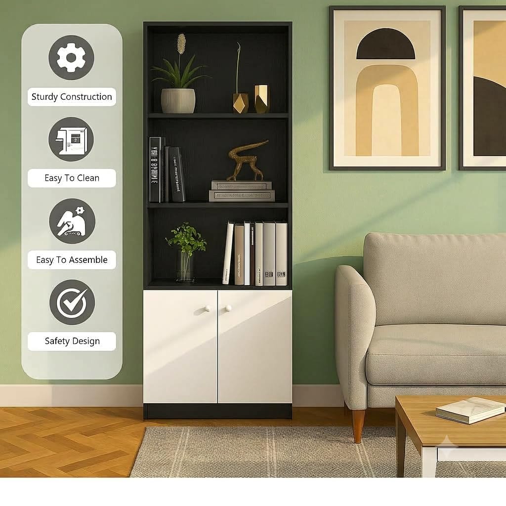 Callas BR-22 Wooden Bookshelf with Display Unit Cabinet | Engineered Wood Bookcase for Living Room, Bedroom, Office | 1 Year Warranty with Free Installation