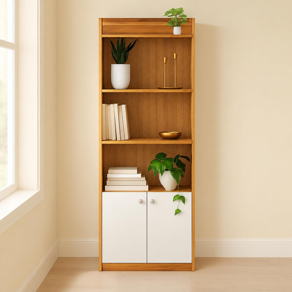 Callas BR-22 Wooden Bookshelf with Display Unit Cabinet | Engineered Wood Bookcase for Living Room, Bedroom, Office | 1 Year Warranty with Free Installation
