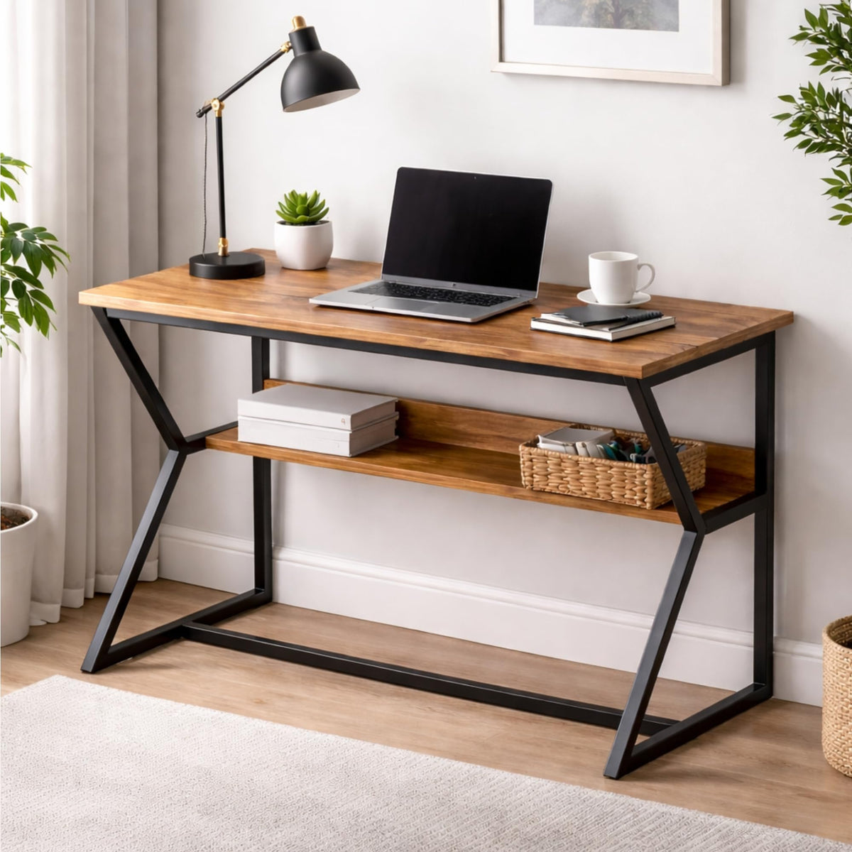 Callas DeskLite ST-31 Engineered Wood Study Table with Open Storage Shelf and Space-Saving Metal Frame for Home Office, Bedroom and Living Room, 120L x 59W x 75H cm - Walnut