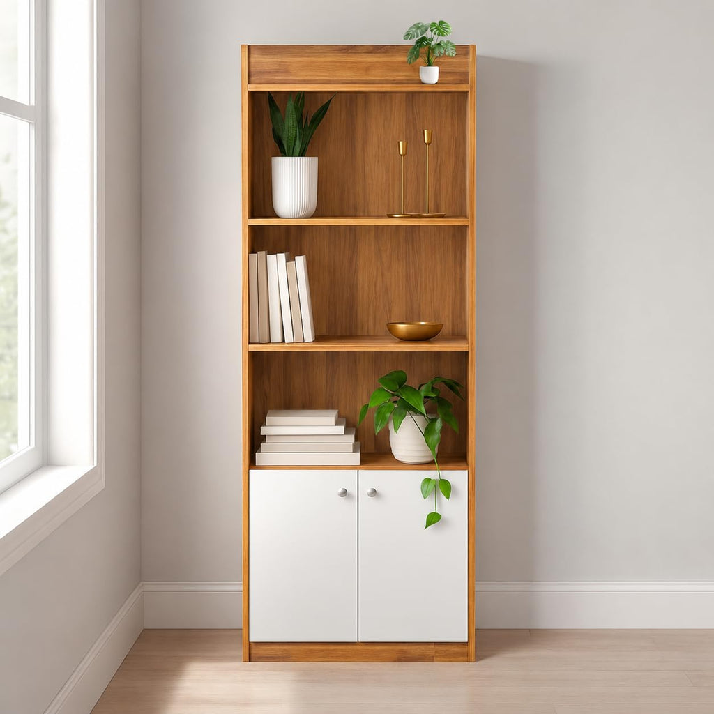 Callas BR-22 Wooden Bookshelf with Display Unit Cabinet | Engineered Wood Bookcase for Living Room, Bedroom, Office | 1 Year Warranty with Free Installation