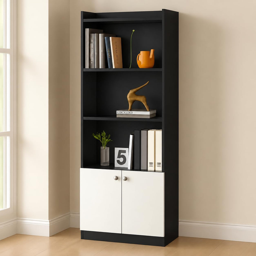 Callas BR-22 Wooden Bookshelf with Display Unit Cabinet | Engineered Wood Bookcase for Living Room, Bedroom, Office | 1 Year Warranty with Free Installation