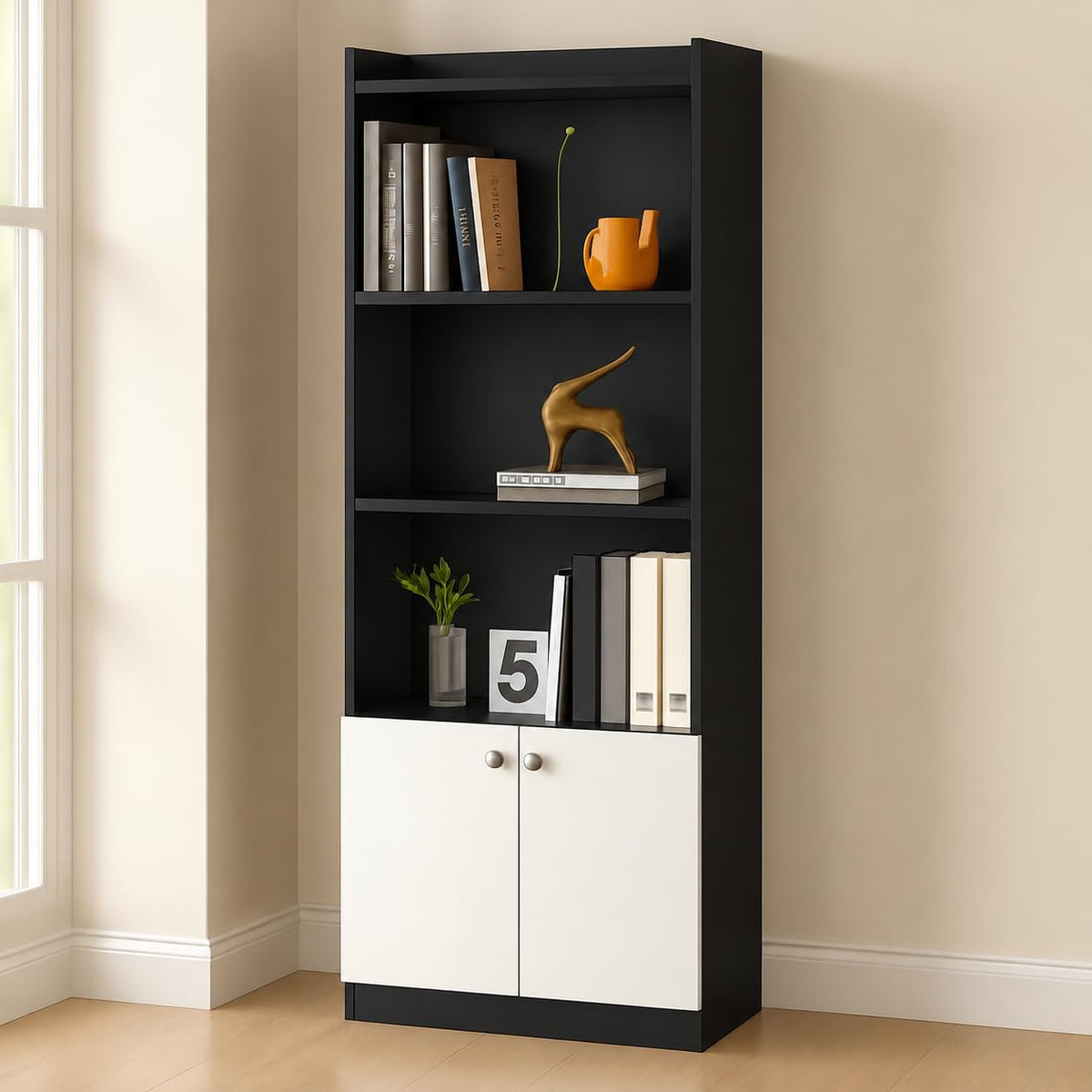 Callas BR-22 Wooden Bookshelf with Display Unit Cabinet | Engineered Wood Bookcase for Living Room, Bedroom, Office | 1 Year Warranty with Free Installation