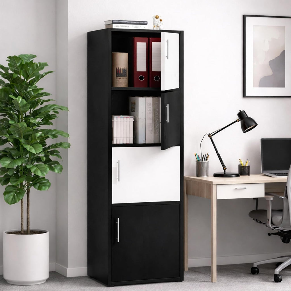 Callas Wooden Book Rack | Multi-Compartment Storage Cabinet | Space-Saving Vertical Bookshelf with Doors | Durable & Sturdy Organizer for Home & Office
