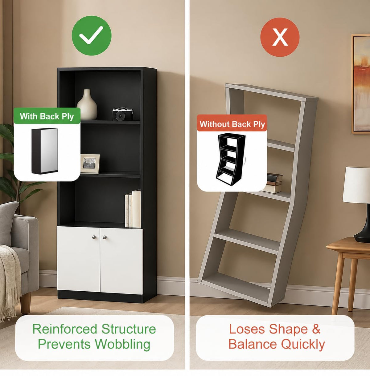 Callas BR-22 Wooden Bookshelf with Display Unit Cabinet | Engineered Wood Bookcase for Living Room, Bedroom, Office | 1 Year Warranty with Free Installation