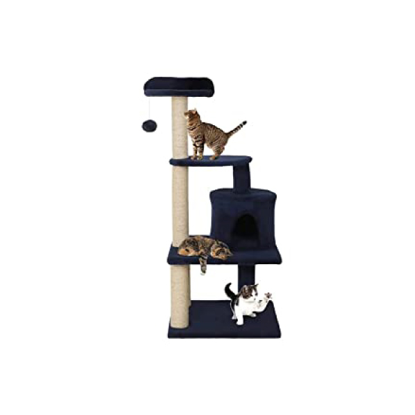 Callas RioAndMe Ultimate Thick Cat Scratching Post with Toy  Large Cat  Tree with Sisal Scratching Posts, Dangling Balls and 1 Big House (4711-Blue)